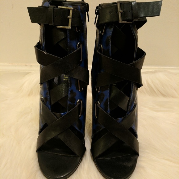 Blue Leopard Peep Toe Booties - Picture 3 of 4